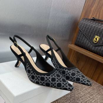 Dior Capture Slingback Pumps 6.5cm in Satin with Strass Cannage Motif Black 2025 (MD-250822081)