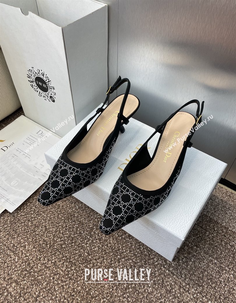 Dior Capture Slingback Pumps 6.5cm in Satin with Strass Cannage Motif Black 2025 (MD-250822081)