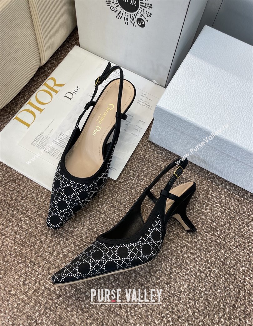 Dior Capture Slingback Pumps 6.5cm in Satin with Strass Cannage Motif Black 2025 (MD-250822081)