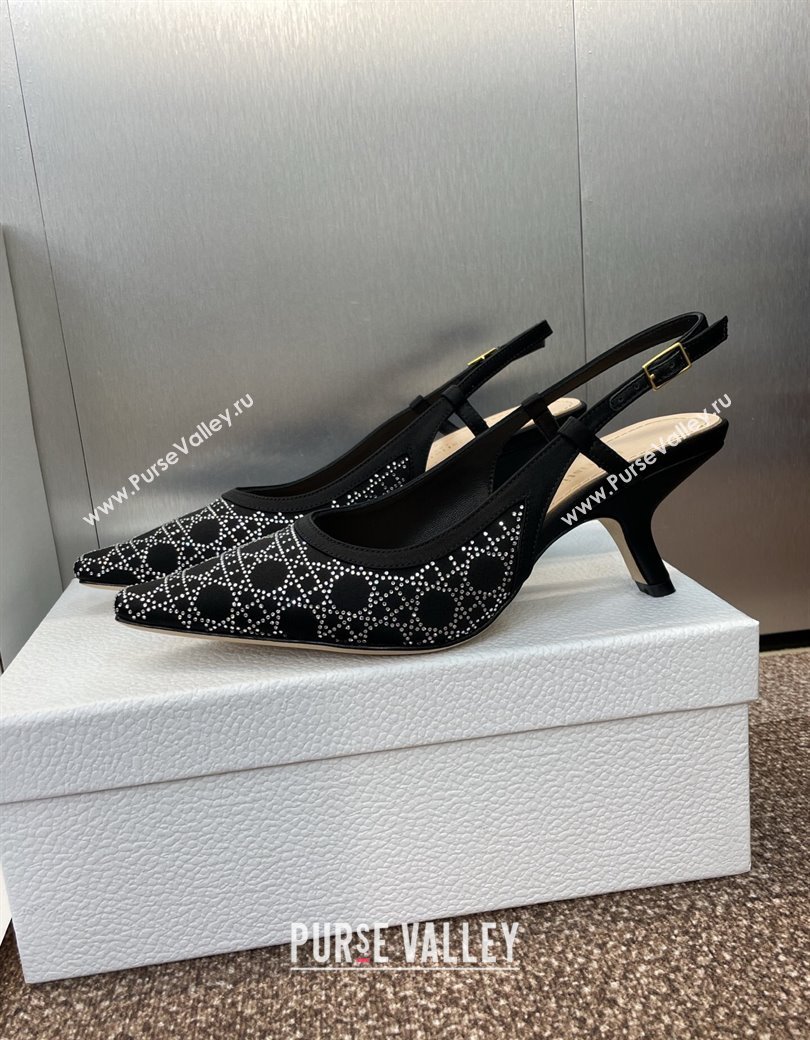 Dior Capture Slingback Pumps 6.5cm in Satin with Strass Cannage Motif Black 2025 (MD-250822081)