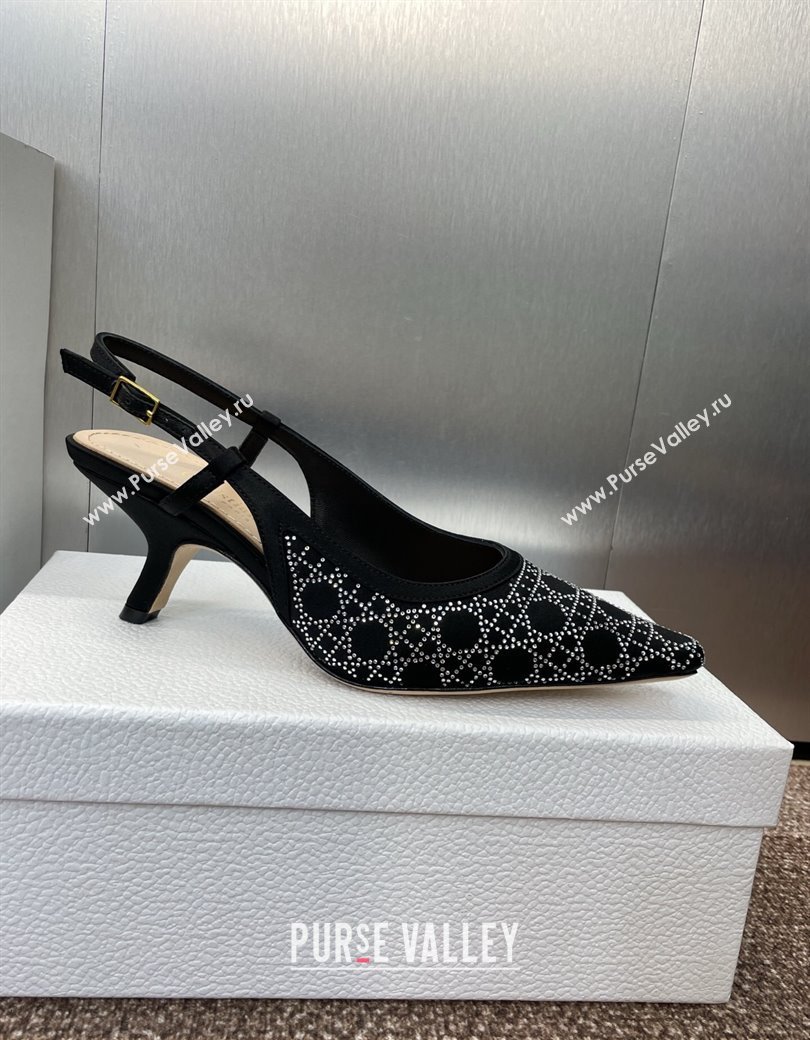 Dior Capture Slingback Pumps 6.5cm in Satin with Strass Cannage Motif Black 2025 (MD-250822081)