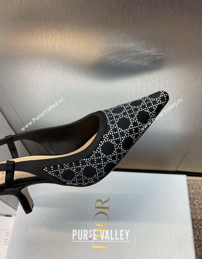 Dior Capture Slingback Pumps 6.5cm in Satin with Strass Cannage Motif Black 2025 (MD-250822081)