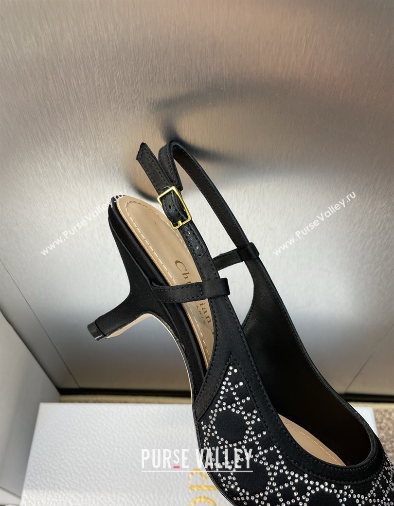 Dior Capture Slingback Pumps 6.5cm in Satin with Strass Cannage Motif Black 2025 (MD-250822081)
