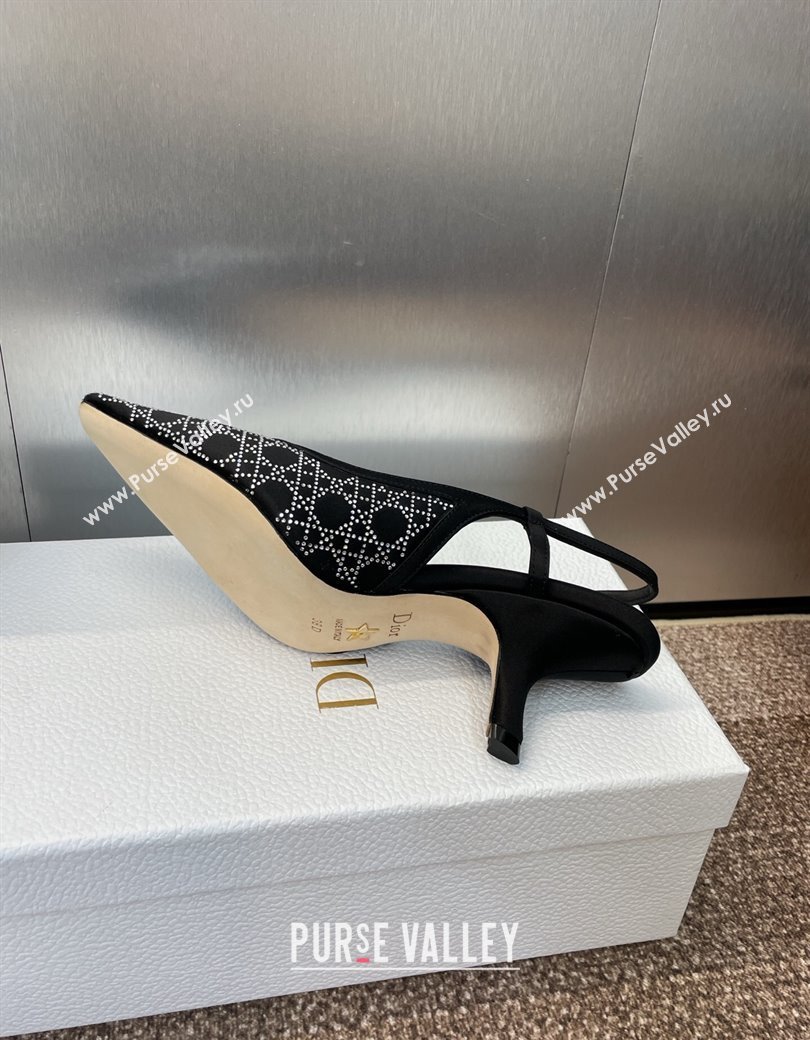 Dior Capture Slingback Pumps 6.5cm in Satin with Strass Cannage Motif Black 2025 (MD-250822081)