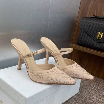 Dior Capture Strap Mules 9.5cm in Satin with Strass Cannage Motif Nude 2025 (MD-250822082)