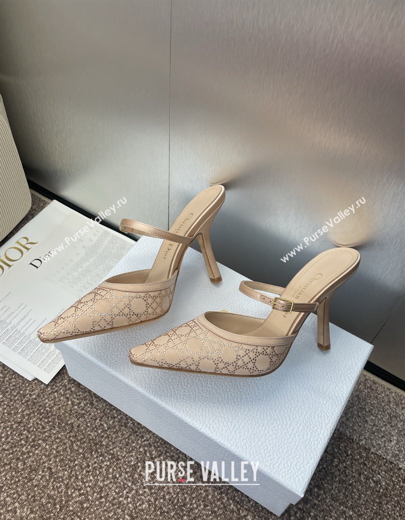 Dior Capture Strap Mules 9.5cm in Satin with Strass Cannage Motif Nude 2025 (MD-250822082)