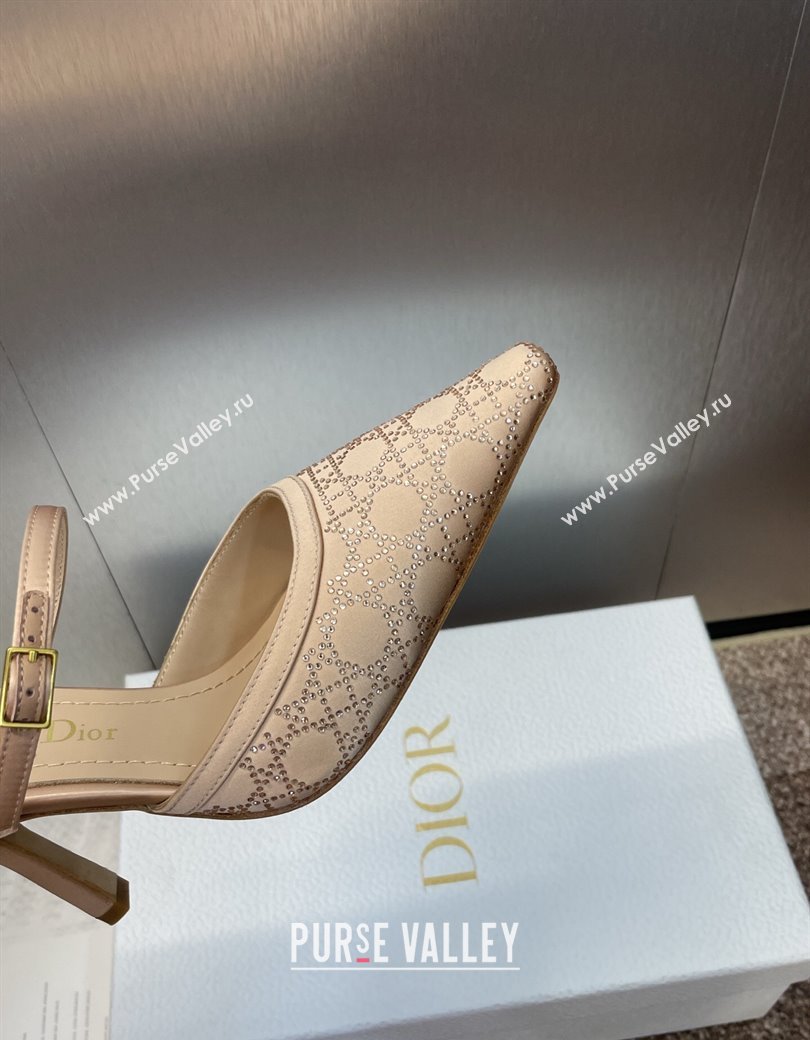 Dior Capture Strap Mules 9.5cm in Satin with Strass Cannage Motif Nude 2025 (MD-250822082)
