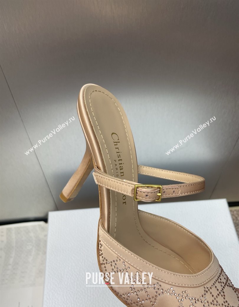 Dior Capture Strap Mules 9.5cm in Satin with Strass Cannage Motif Nude 2025 (MD-250822082)
