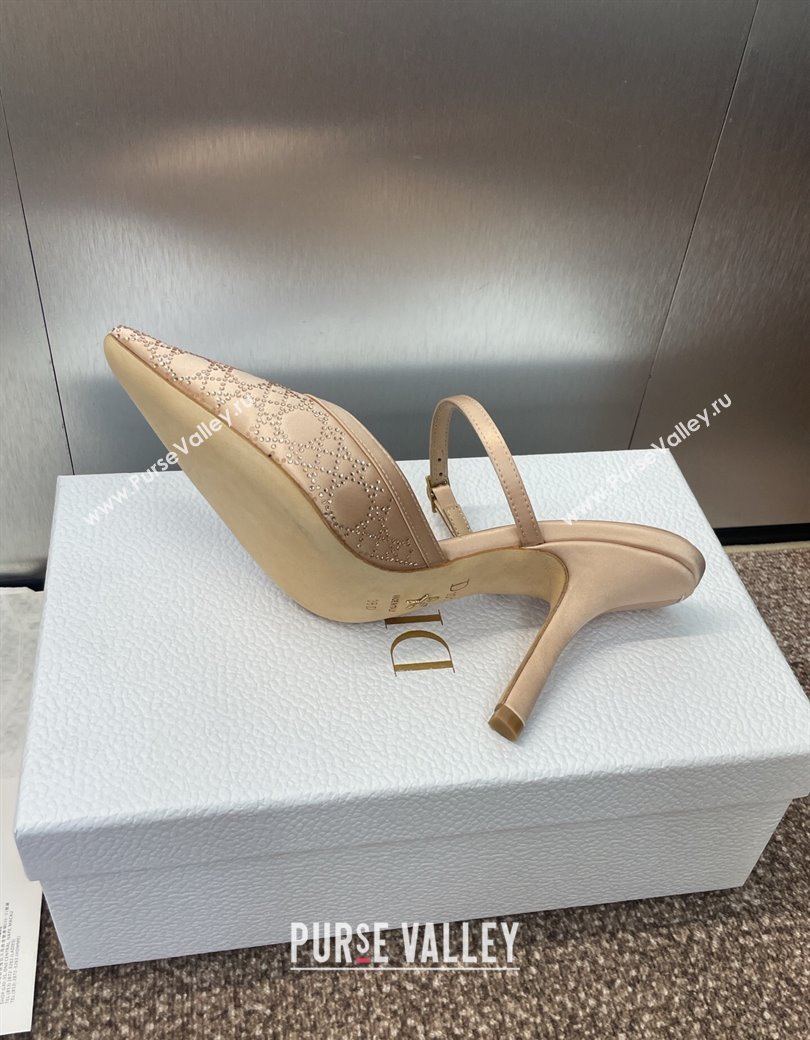 Dior Capture Strap Mules 9.5cm in Satin with Strass Cannage Motif Nude 2025 (MD-250822082)