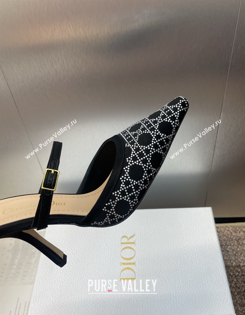 Dior Capture Strap Mules 9.5cm in Satin with Strass Cannage Motif Black 2025 (MD-250822083)