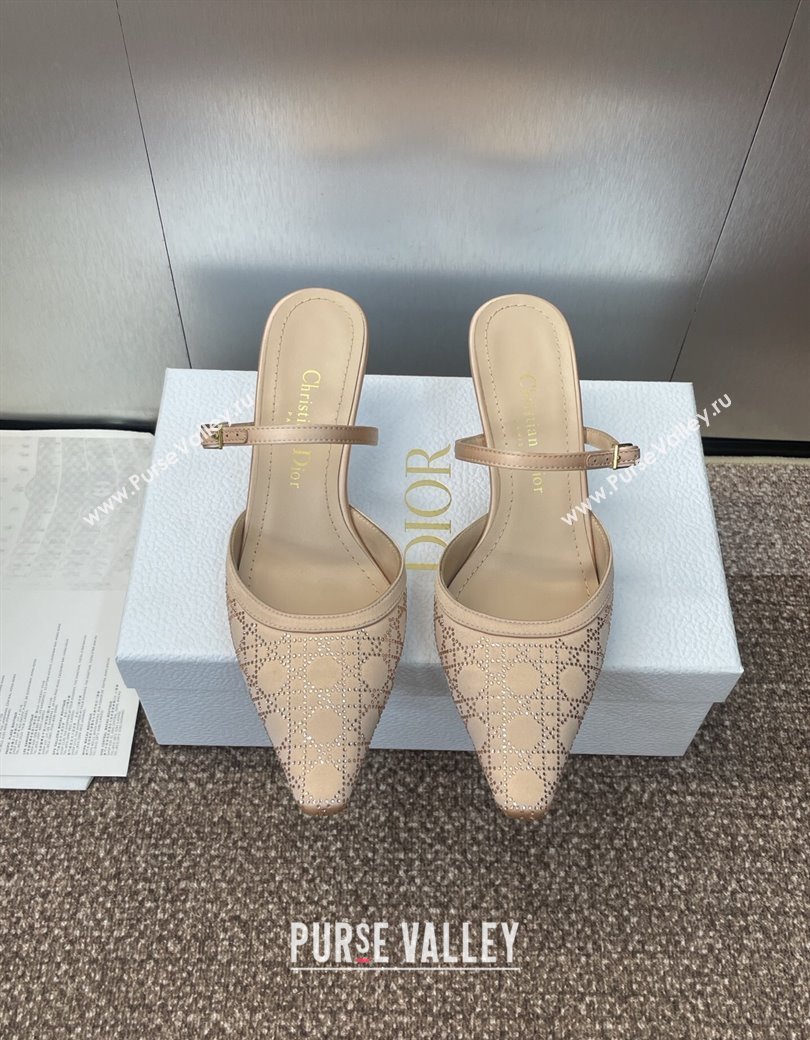 Dior Capture Strap Mules 6.5cm in Satin with Strass Cannage Motif Nude 2025 (MD-250822084)