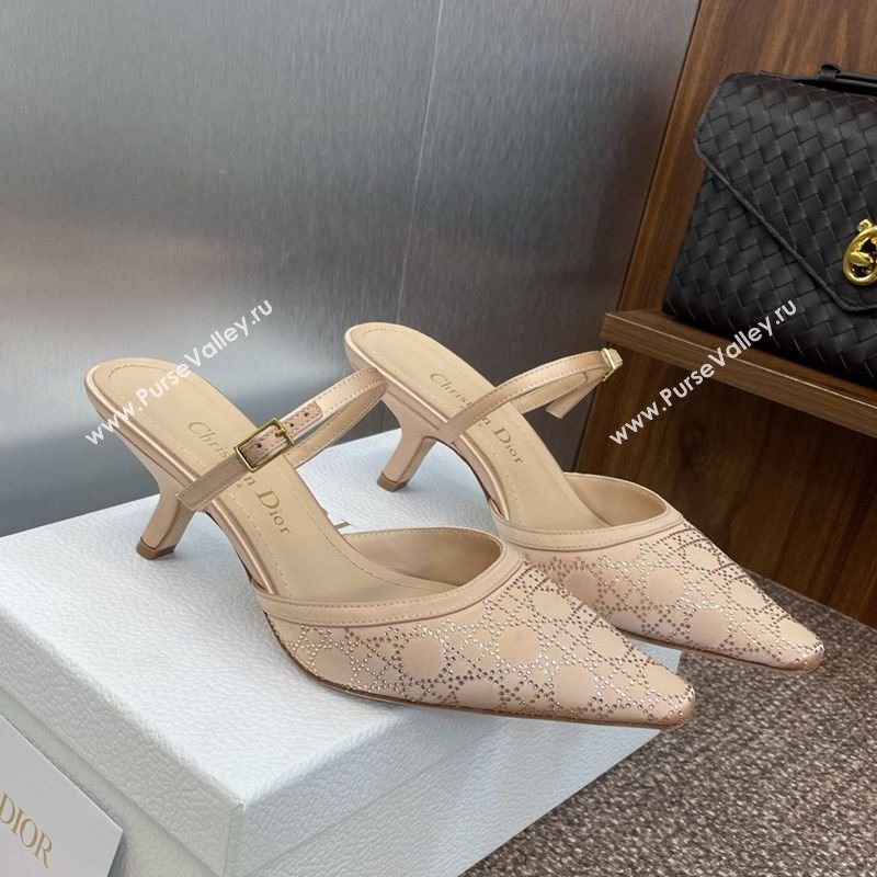 Dior Capture Strap Mules 6.5cm in Satin with Strass Cannage Motif Nude 2025 (MD-250822084)