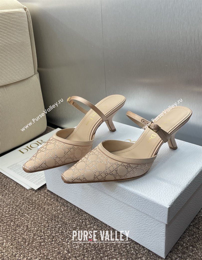 Dior Capture Strap Mules 6.5cm in Satin with Strass Cannage Motif Nude 2025 (MD-250822084)
