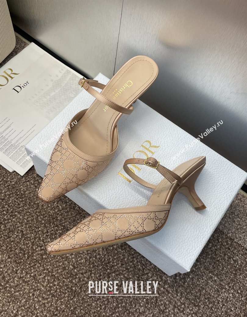 Dior Capture Strap Mules 6.5cm in Satin with Strass Cannage Motif Nude 2025 (MD-250822084)