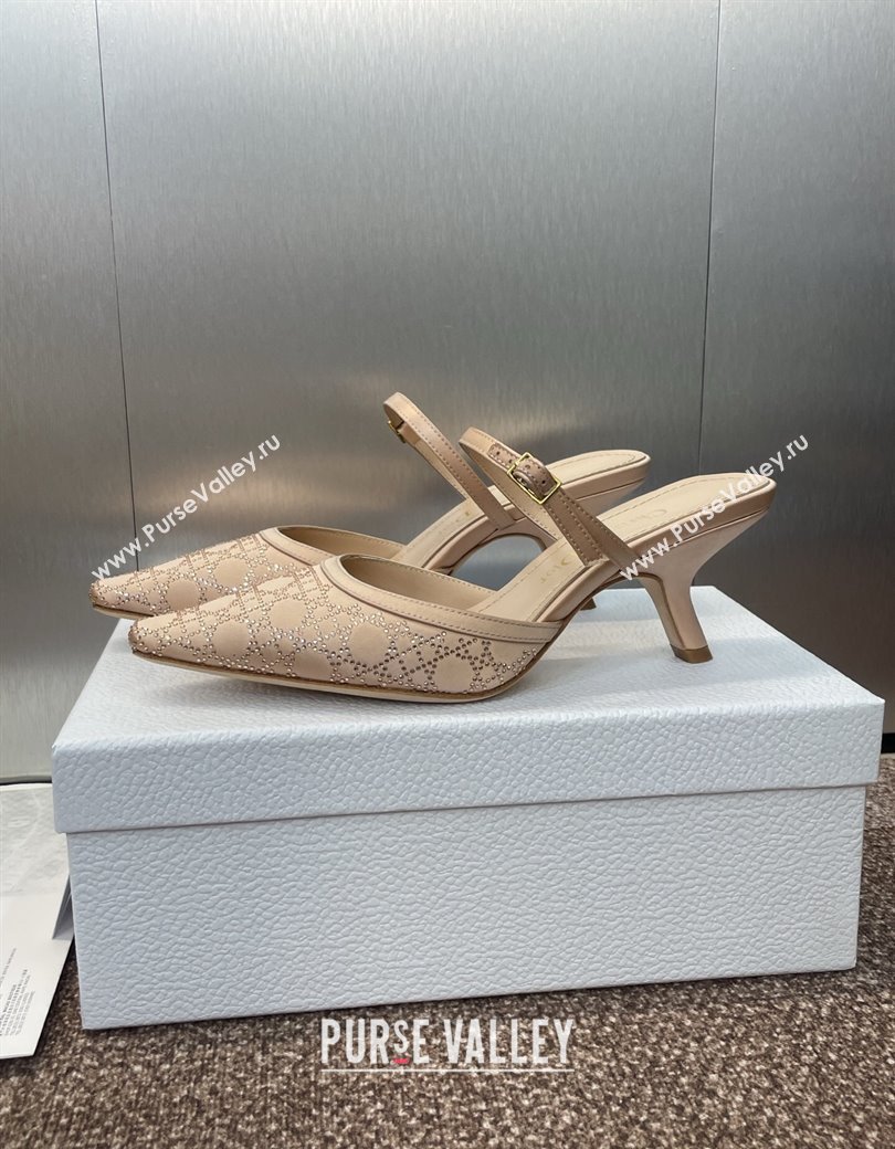Dior Capture Strap Mules 6.5cm in Satin with Strass Cannage Motif Nude 2025 (MD-250822084)