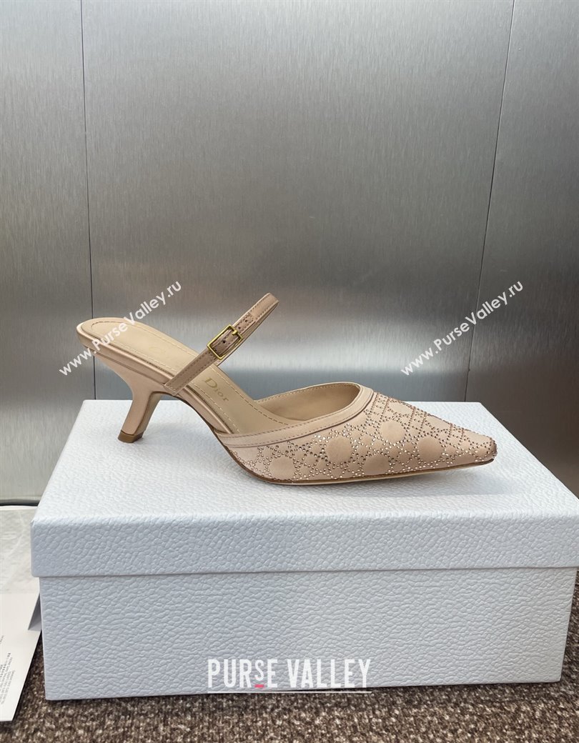 Dior Capture Strap Mules 6.5cm in Satin with Strass Cannage Motif Nude 2025 (MD-250822084)
