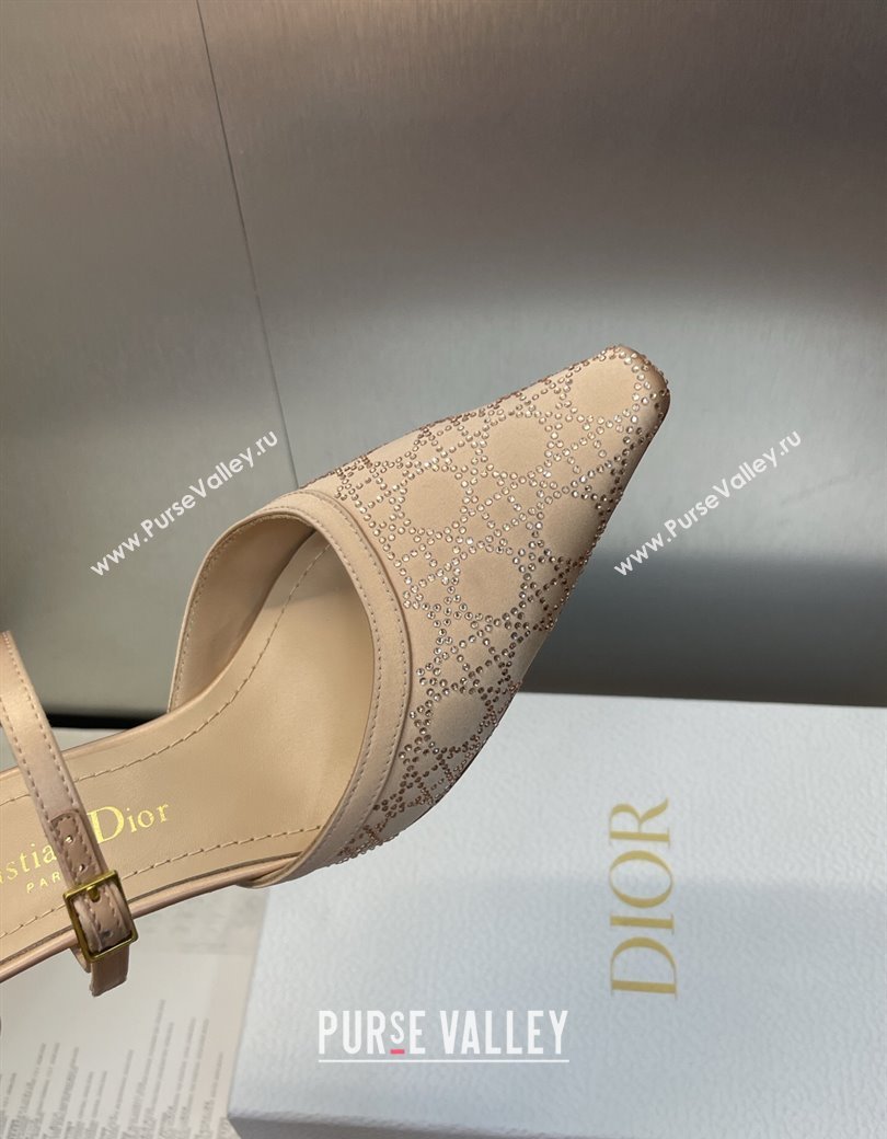 Dior Capture Strap Mules 6.5cm in Satin with Strass Cannage Motif Nude 2025 (MD-250822084)