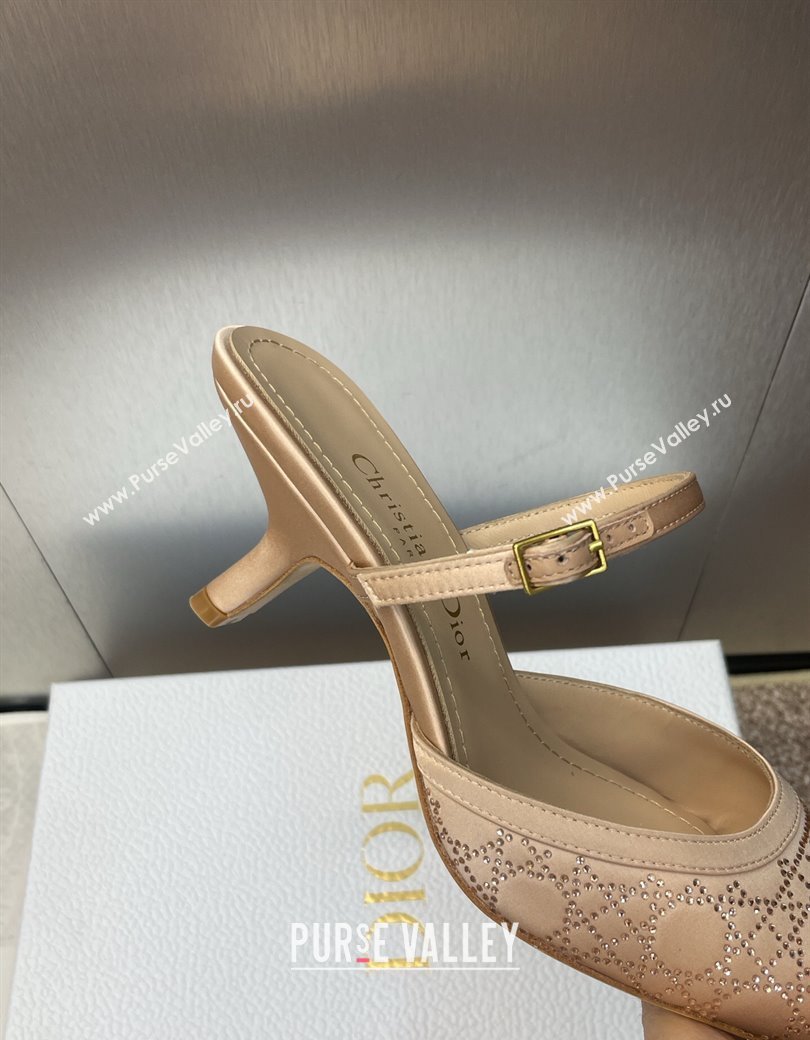 Dior Capture Strap Mules 6.5cm in Satin with Strass Cannage Motif Nude 2025 (MD-250822084)