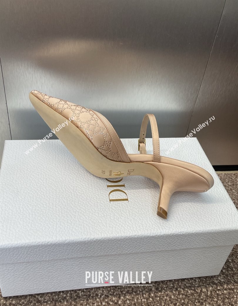Dior Capture Strap Mules 6.5cm in Satin with Strass Cannage Motif Nude 2025 (MD-250822084)