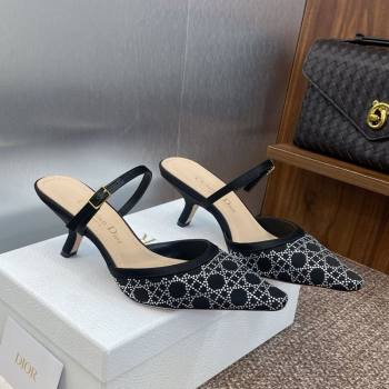Dior Capture Strap Mules 6.5cm in Satin with Strass Cannage Motif Black 2025 (MD-250822085)