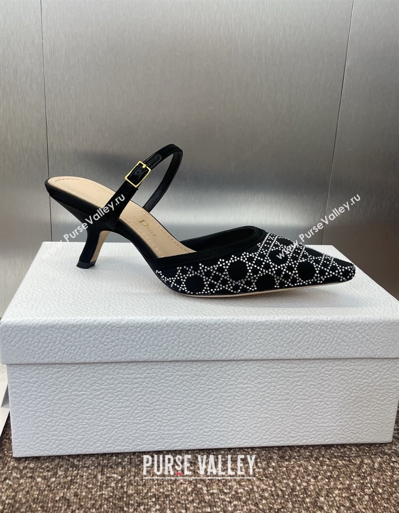 Dior Capture Strap Mules 6.5cm in Satin with Strass Cannage Motif Black 2025 (MD-250822085)