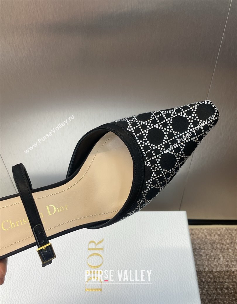 Dior Capture Strap Mules 6.5cm in Satin with Strass Cannage Motif Black 2025 (MD-250822085)