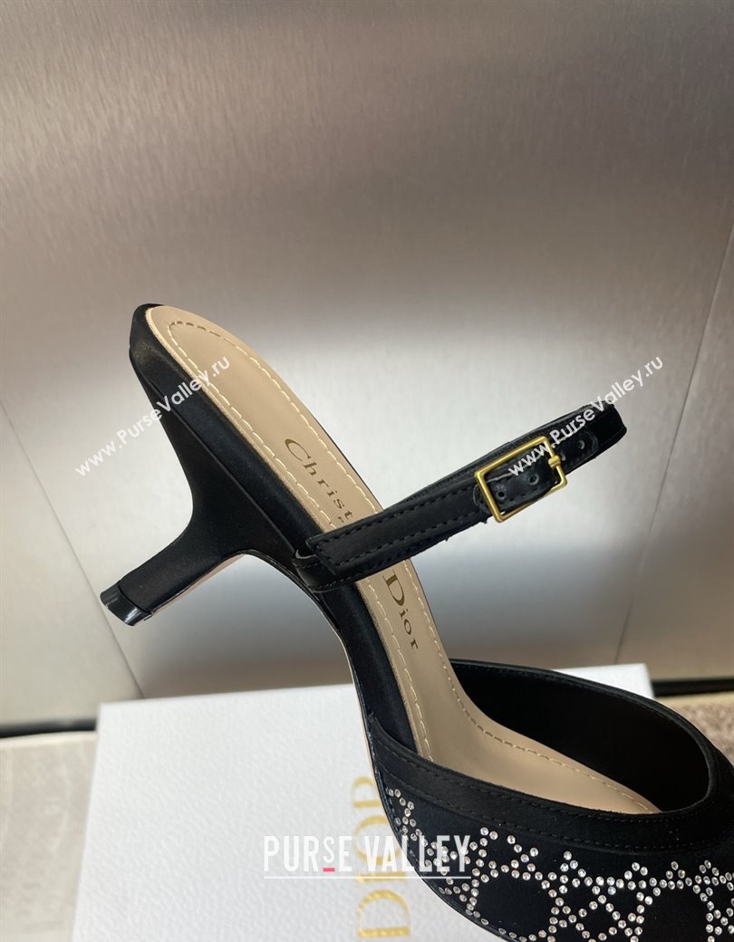 Dior Capture Strap Mules 6.5cm in Satin with Strass Cannage Motif Black 2025 (MD-250822085)