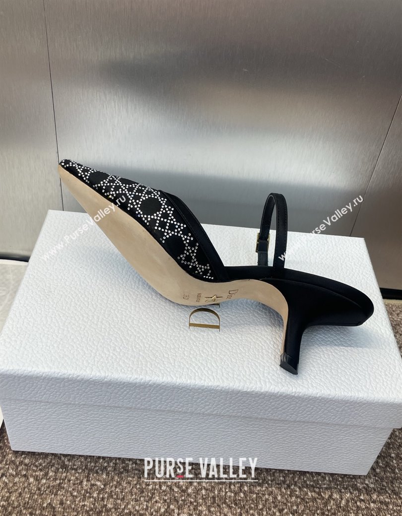 Dior Capture Strap Mules 6.5cm in Satin with Strass Cannage Motif Black 2025 (MD-250822085)