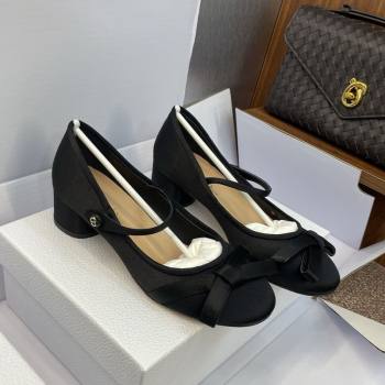 Dior Lovely-D Mary Janes Pumps in Satin with Bow Black 2025 (JC-250822001)