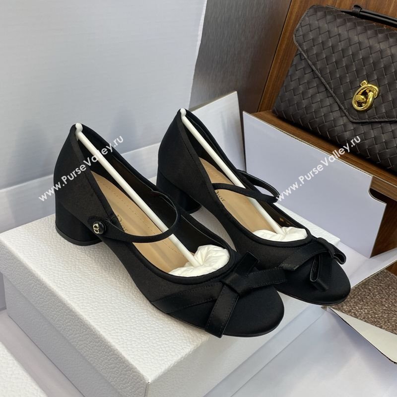 Dior Lovely-D Mary Janes Pumps in Satin with Bow Black 2025 (JC-250822001)