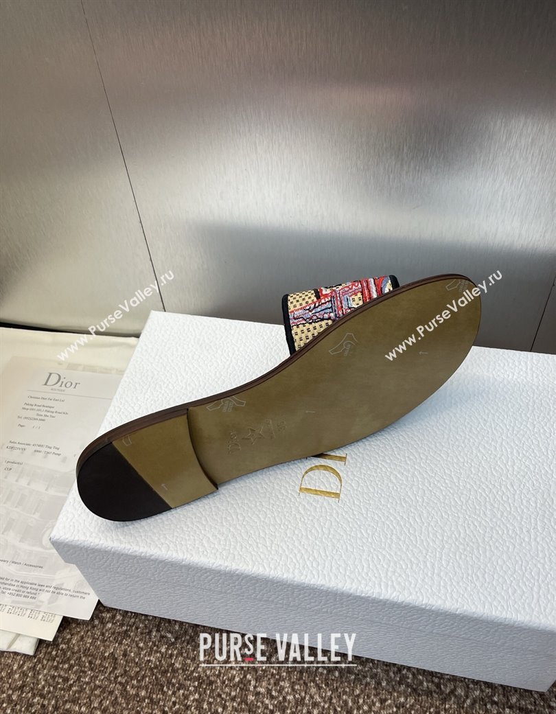 Dior Dway Flat Slides Sandal in Straw and Embroidered Cotton Deep Blue 2025 DR082204 (JC-250822088)