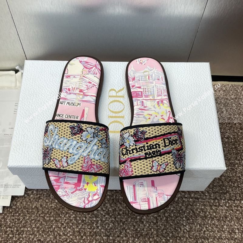 Dior Dway Flat Slides Sandal in Straw and Embroidered Cotton Light Pink 2025 DR082204 (JC-250822089)
