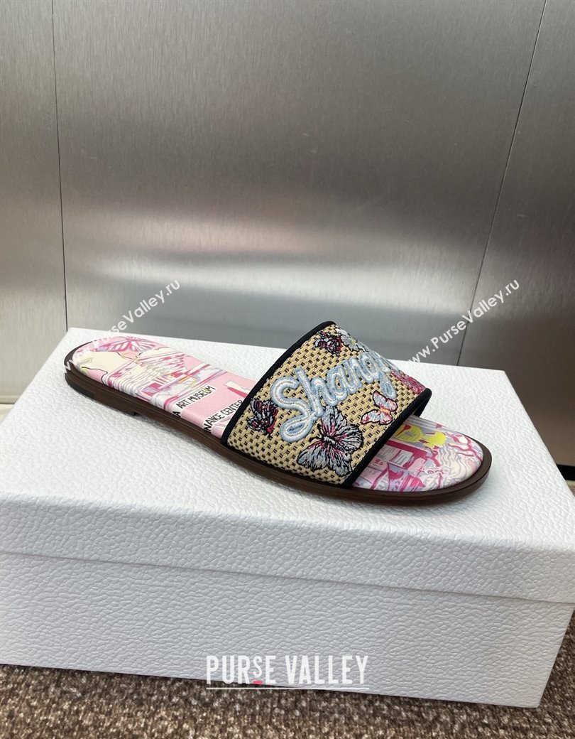 Dior Dway Flat Slides Sandal in Straw and Embroidered Cotton Light Pink 2025 DR082204 (JC-250822089)