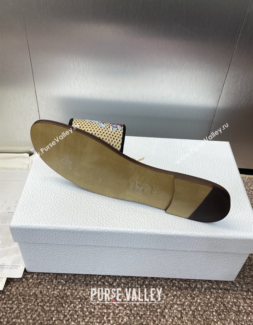 Dior Dway Flat Slides Sandal in Straw and Embroidered Cotton Light Pink 2025 DR082204 (JC-250822089)