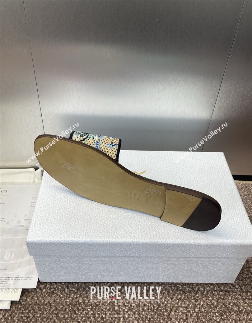 Dior Dway Flat Slides Sandal in Straw and Embroidered Cotton Light Blue 2025 DR082204 (JC-250822090)