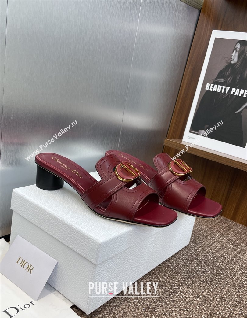 Dior 30 Montaigne Heel Slides Sandal 4.5cm in Calfskin Leather Burgundy 2025 DR082205 (JC-250822091)