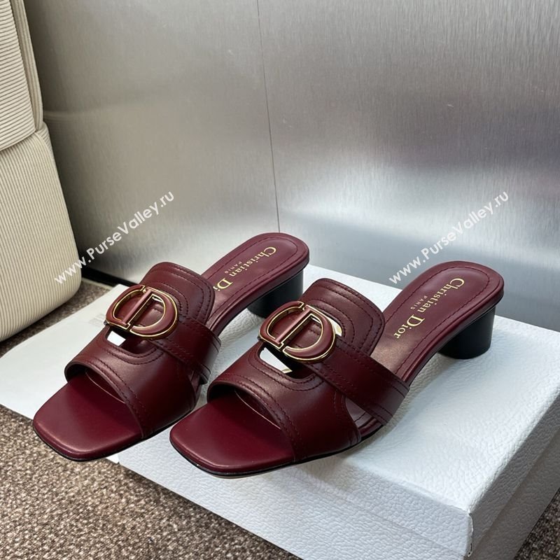 Dior 30 Montaigne Heel Slides Sandal 4.5cm in Calfskin Leather Burgundy 2025 DR082205 (JC-250822091)