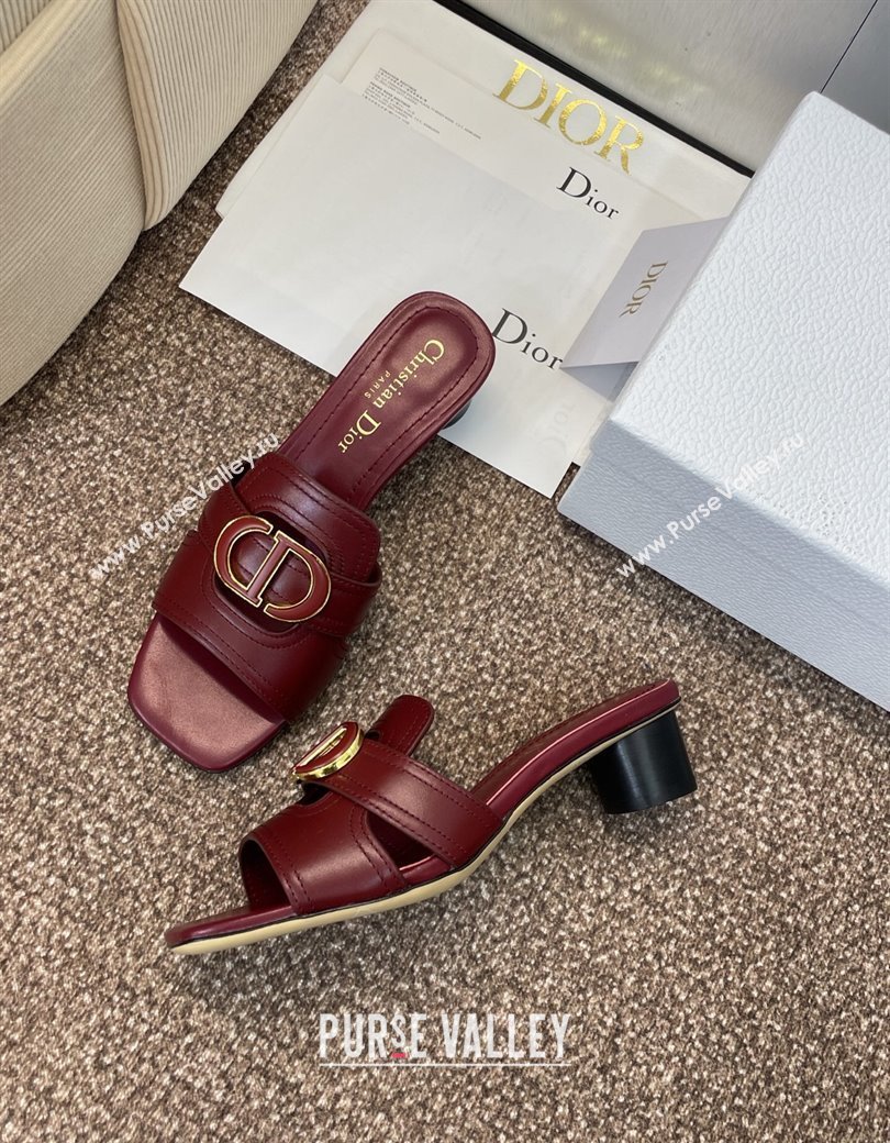 Dior 30 Montaigne Heel Slides Sandal 4.5cm in Calfskin Leather Burgundy 2025 DR082205 (JC-250822091)