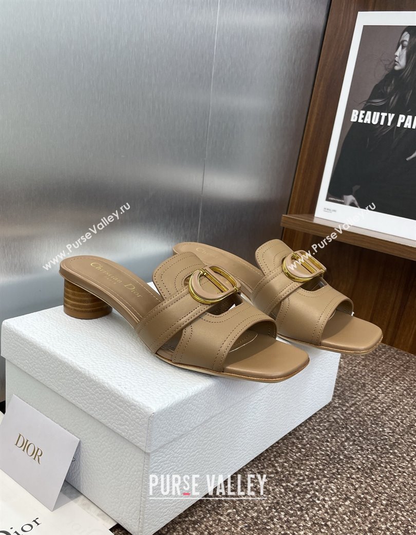 Dior 30 Montaigne Heel Slides Sandal 4.5cm in Calfskin Leather Beige 2025 DR082205 (JC-250822092)