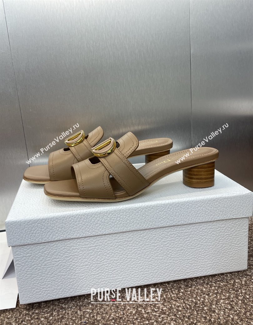 Dior 30 Montaigne Heel Slides Sandal 4.5cm in Calfskin Leather Beige 2025 DR082205 (JC-250822092)