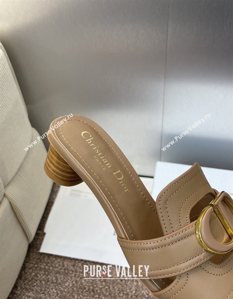 Dior 30 Montaigne Heel Slides Sandal 4.5cm in Calfskin Leather Beige 2025 DR082205 (JC-250822092)