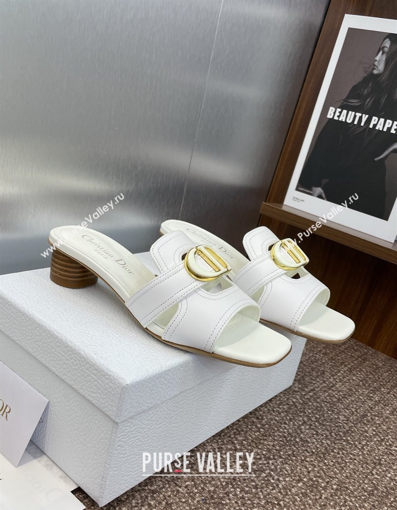 Dior 30 Montaigne Heel Slides Sandal 4.5cm in Calfskin Leather White 2025 DR082205 (JC-250822095)