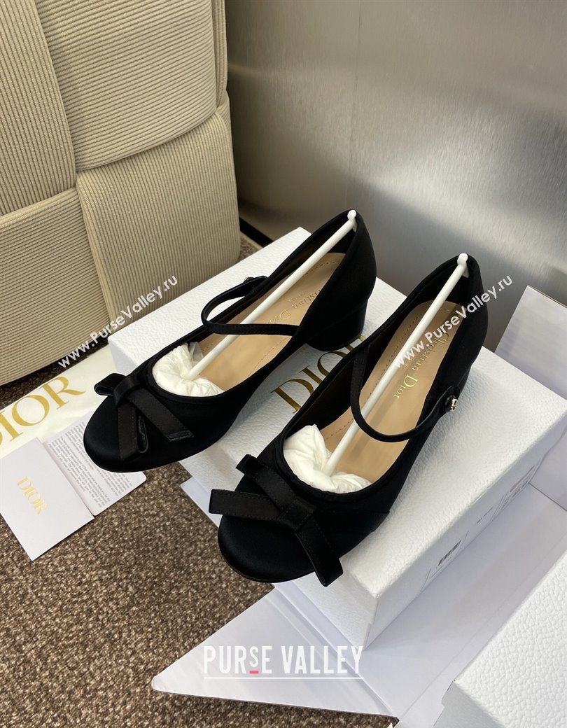 Dior Lovely-D Mary Janes Pumps in Satin with Bow Black 2025 (JC-250822001)