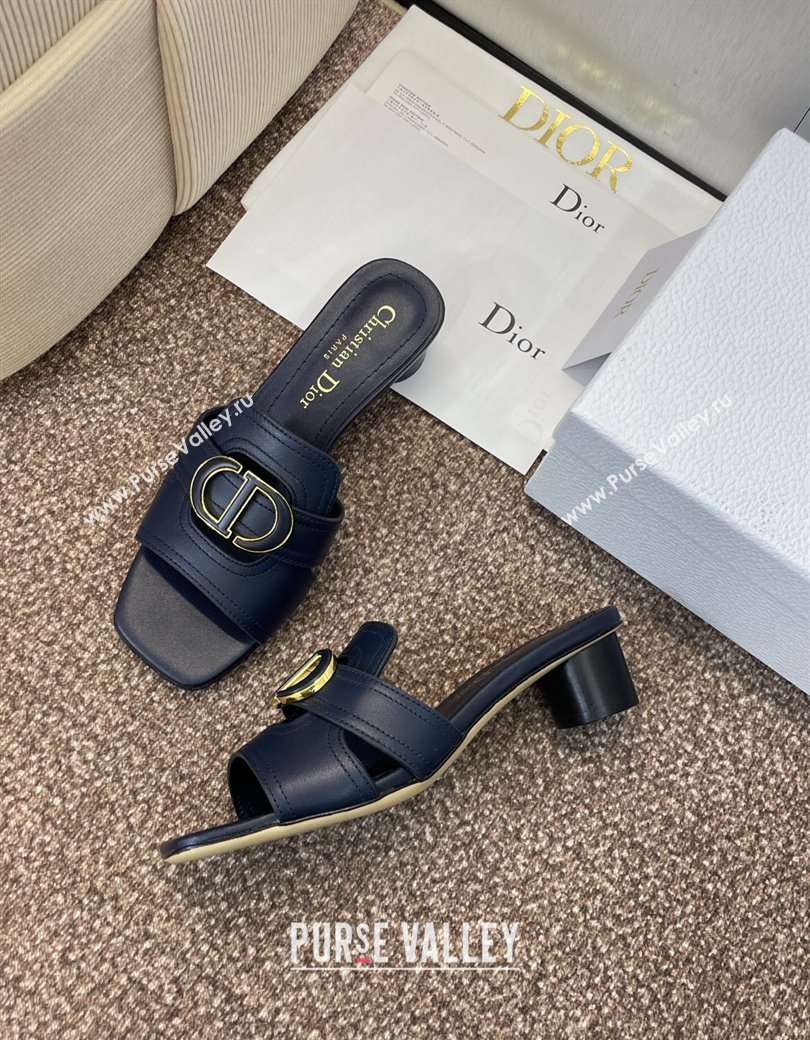 Dior 30 Montaigne Heel Slides Sandal 4.5cm in Calfskin Leather Deep Blue 2025 DR082205 (JC-250822096)