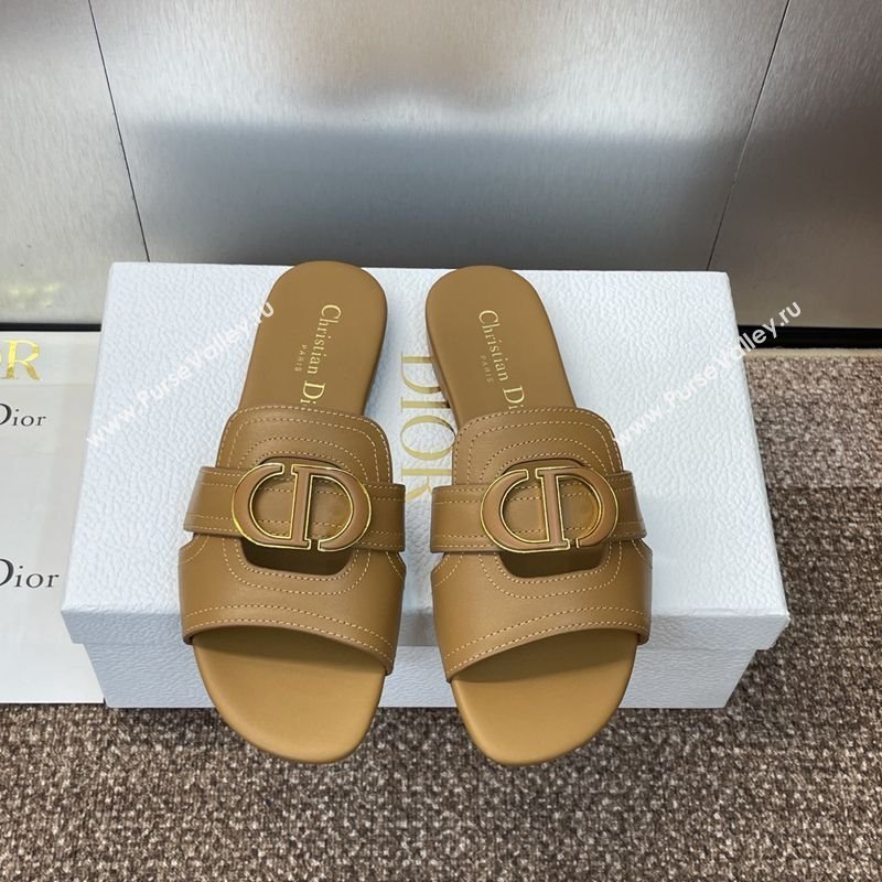 Dior 30 Montaigne Flat Slides Sandal in Calfskin Leather Light Brown 2025 DR082205 (JC-250822097)