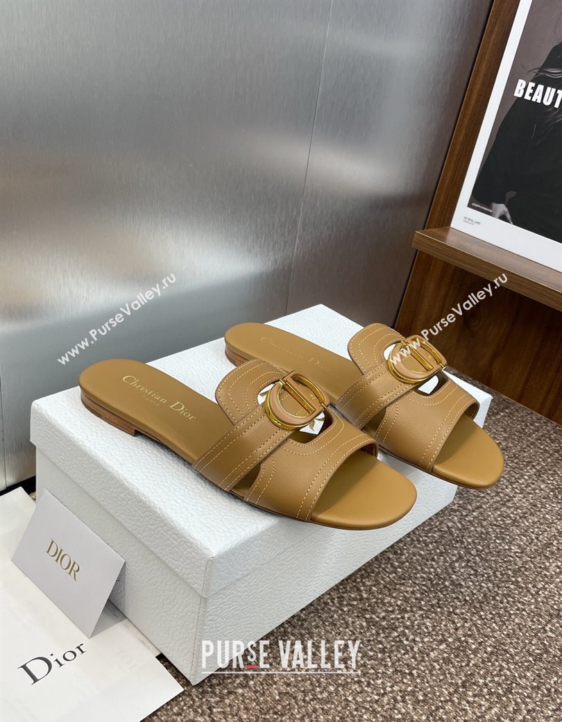 Dior 30 Montaigne Flat Slides Sandal in Calfskin Leather Light Brown 2025 DR082205 (JC-250822097)