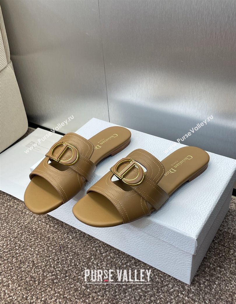 Dior 30 Montaigne Flat Slides Sandal in Calfskin Leather Light Brown 2025 DR082205 (JC-250822097)