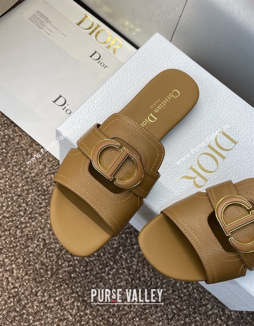 Dior 30 Montaigne Flat Slides Sandal in Calfskin Leather Light Brown 2025 DR082205 (JC-250822097)