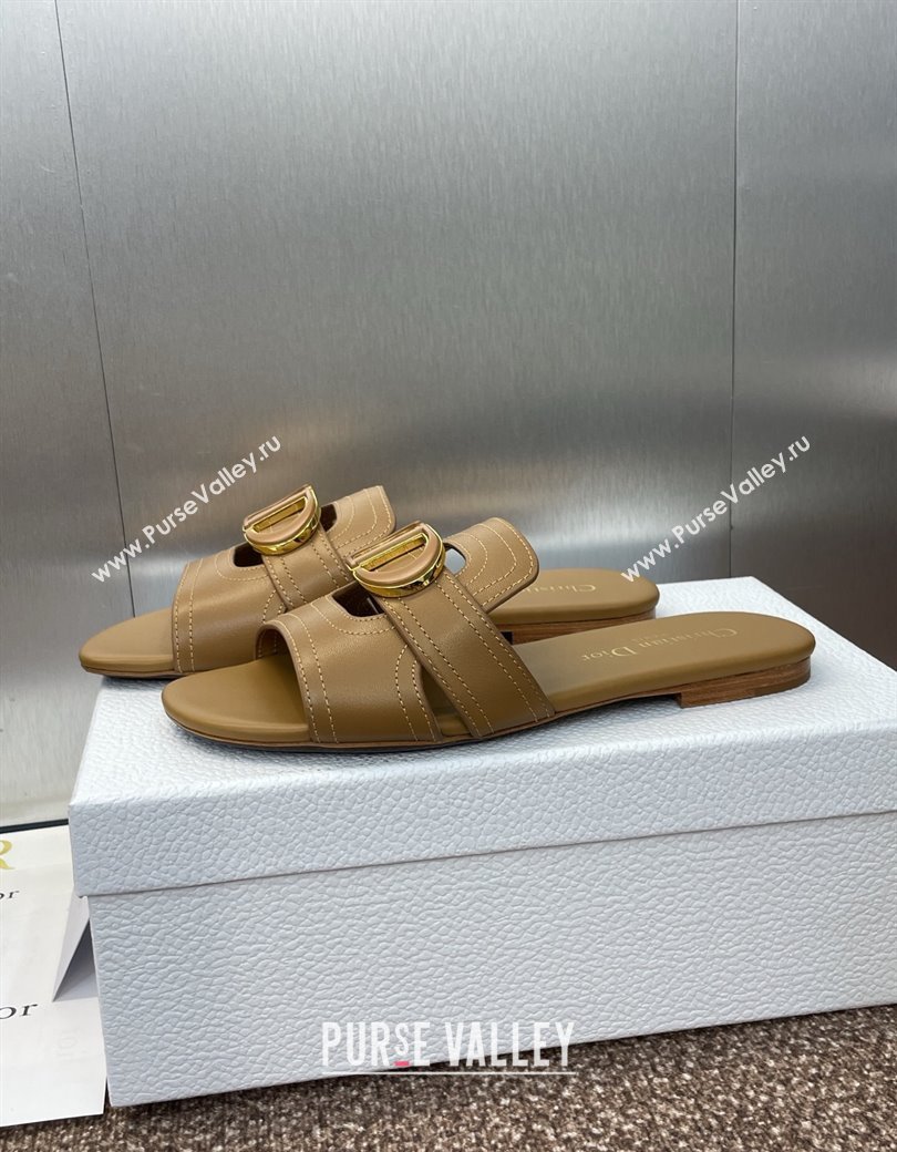 Dior 30 Montaigne Flat Slides Sandal in Calfskin Leather Light Brown 2025 DR082205 (JC-250822097)