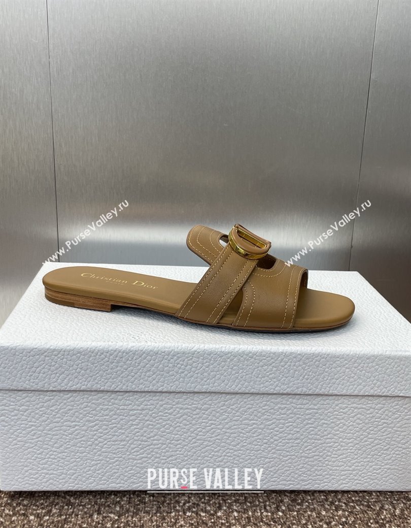 Dior 30 Montaigne Flat Slides Sandal in Calfskin Leather Light Brown 2025 DR082205 (JC-250822097)